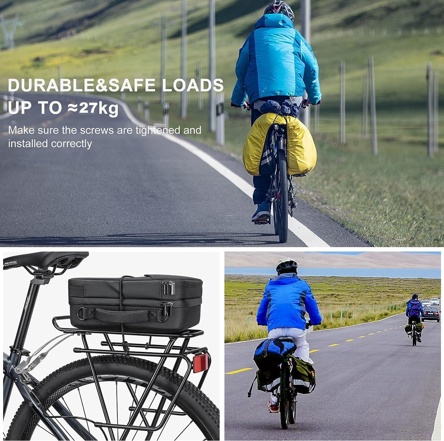 Thumbnail 6 de Kadacha portapacchi posteriore per biciclette da touring (26–29”, freni a disco e non) con riflettori