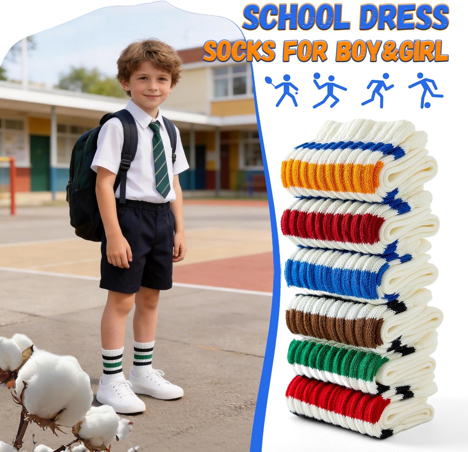 Detalle 2 de BISOUSOX 6 paar naadloze katoenen kindersokken voor school en elke dag