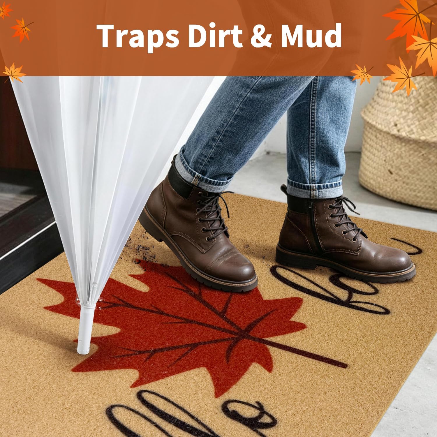 Detalle de PKFEDR PK-DM-FBA Hello Fall Doormat, 24 x 36, Non-Slip Polyester