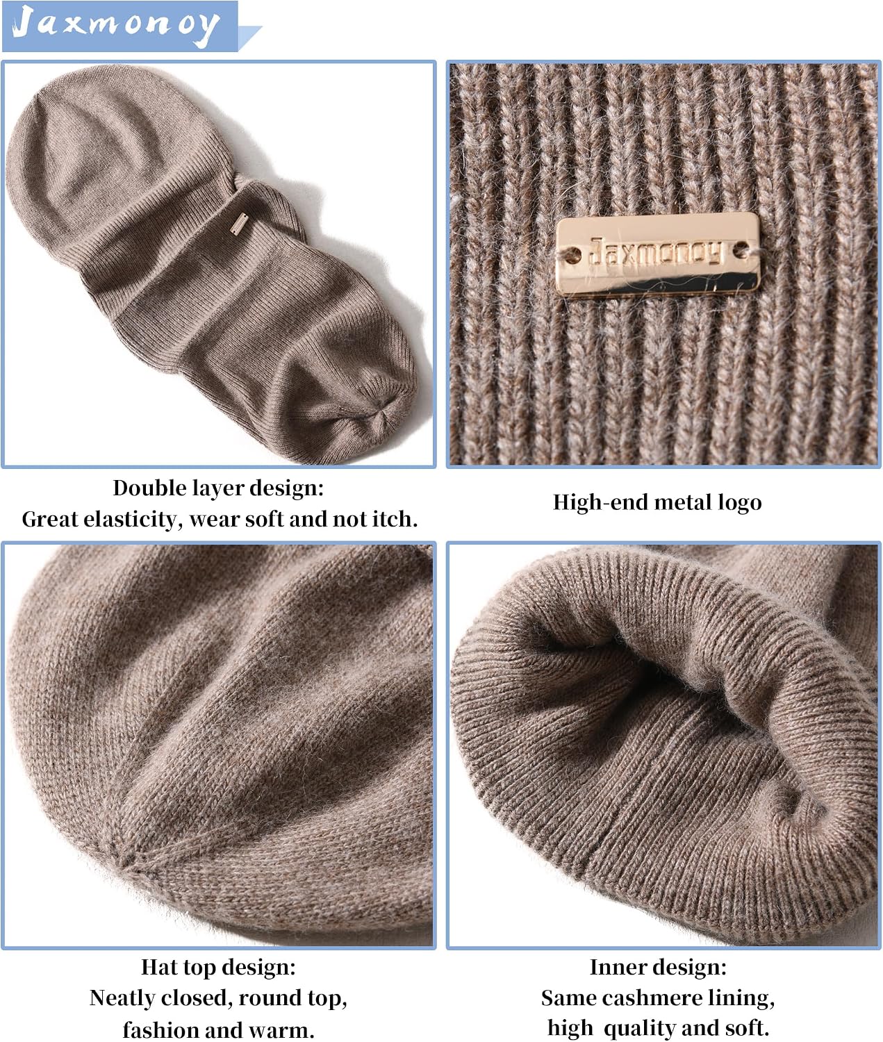 Detalle 2 de jaxmonoy Knit Beanie Soft Double-Layer Winter Hat