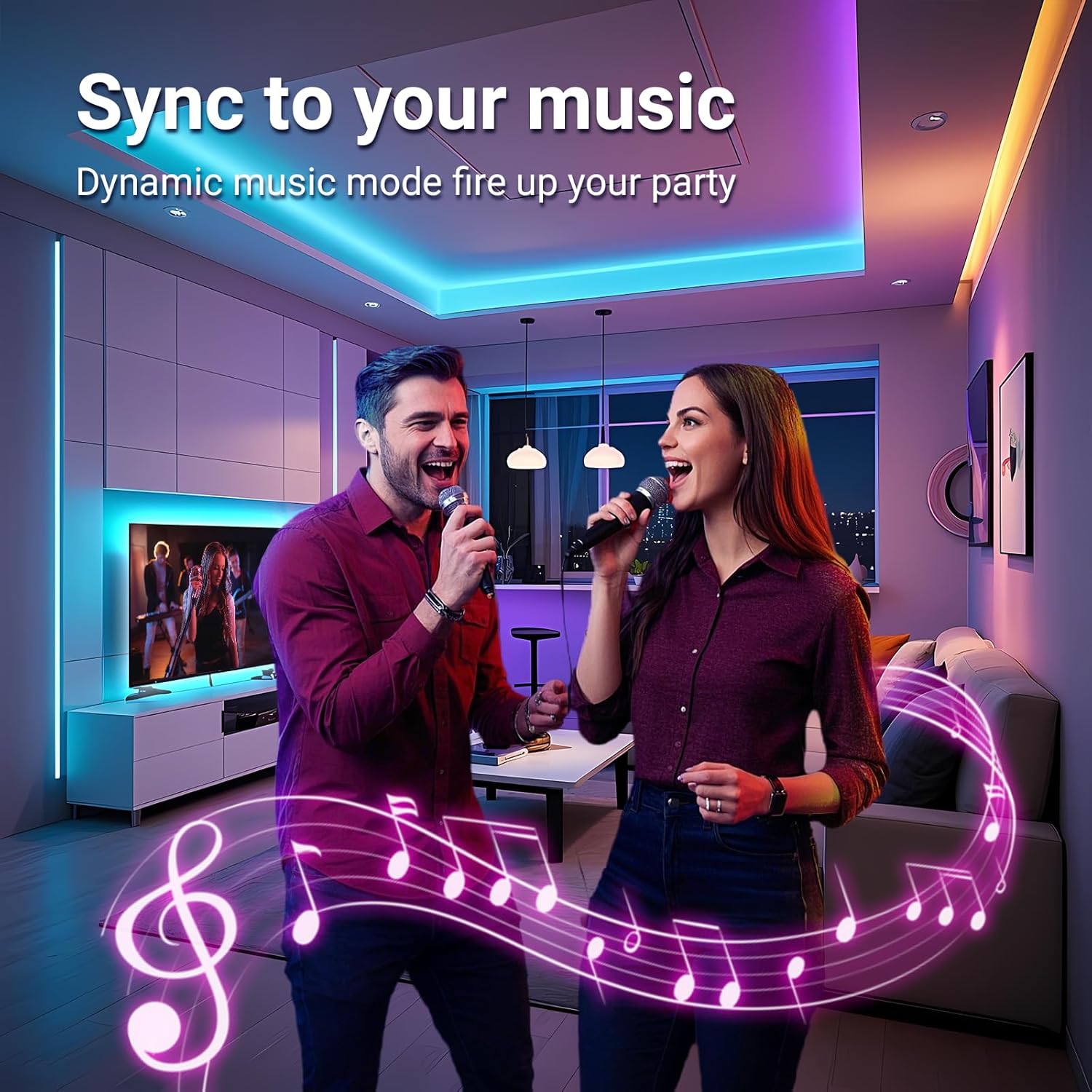 Detalle de hyrion H-215WLG305 Smart LED Strip Lights, 100 ft Wi-Fi RGB, 16 Million Colors