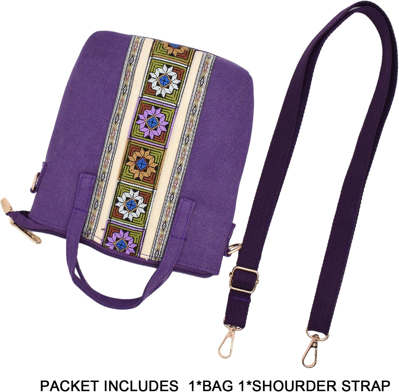 Thumbnail 5 de TeeYee Damen Klein Boho Canvas Umhängetasche mit Stickerei – Mini Crossbody Bag, abnehmbarer Schultergurt