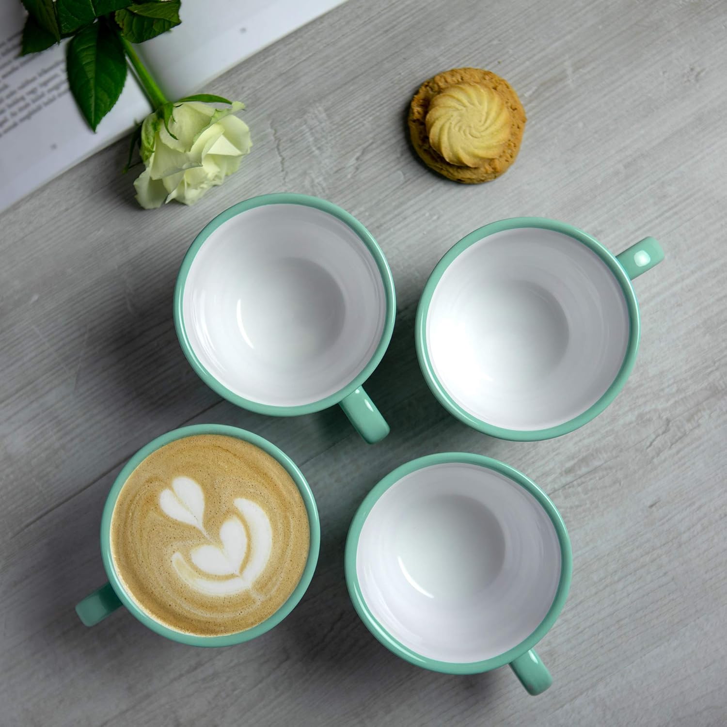 Detalle de City to Cottage Teal Blue and White Polka Dot Spotty – Large Hand Painted Ceramic Cup with Saucer (12oz/350ml)