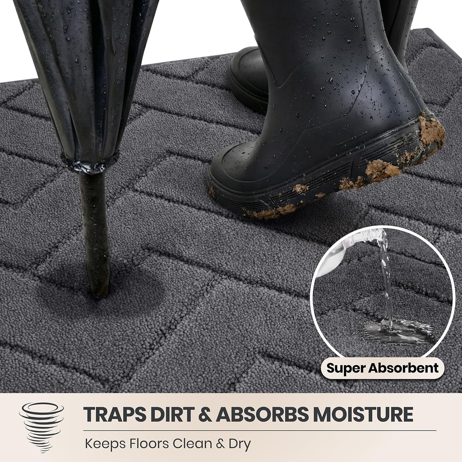 Detalle 2 de PURRUGS Dirt Trapping Door Mat 20" x 31.5" — Non-Slip, Machine Washable Entry Rug for Muddy Shoes & Dog Paws (Grey)