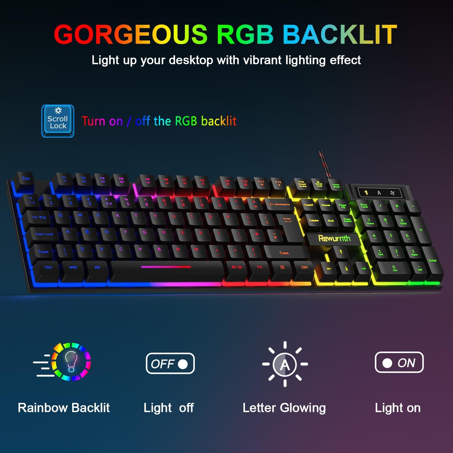 Detalle de Rewurnth Gaming Keyboard and Mouse Set 4‑in‑1