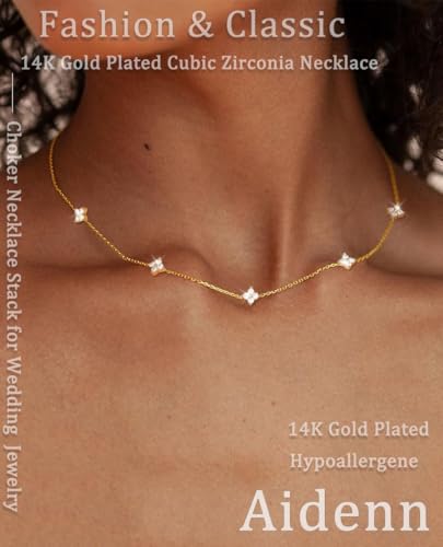 Thumbnail 1 de Aidenn Dainty Cubic Zirconia Flower Necklace – 14K Gold Plated, 16" + 2" Extender