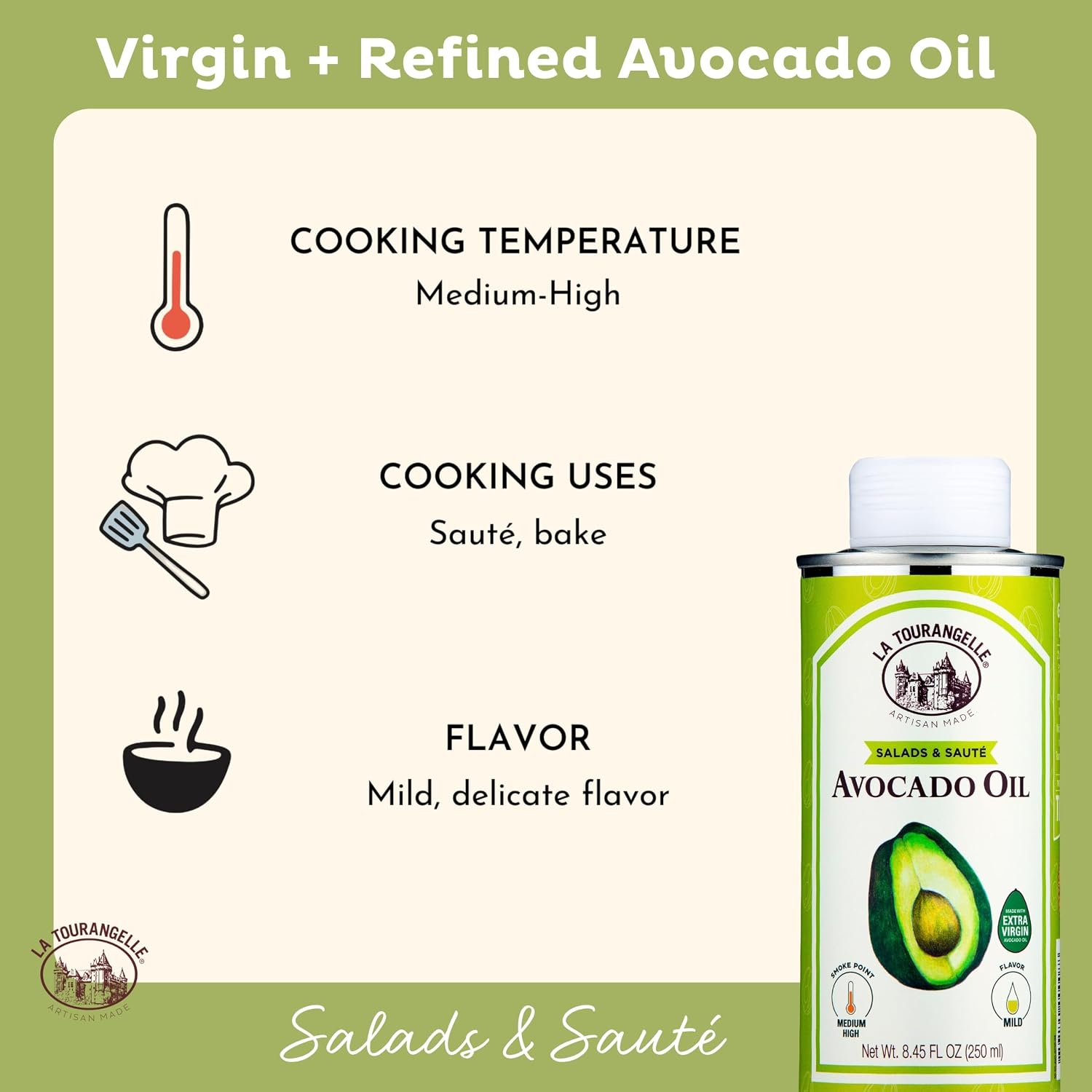 Detalle 1 de La Tourangelle 40-05-AVO-0250-CS Avocado Oil, 8.45 fl oz Blend