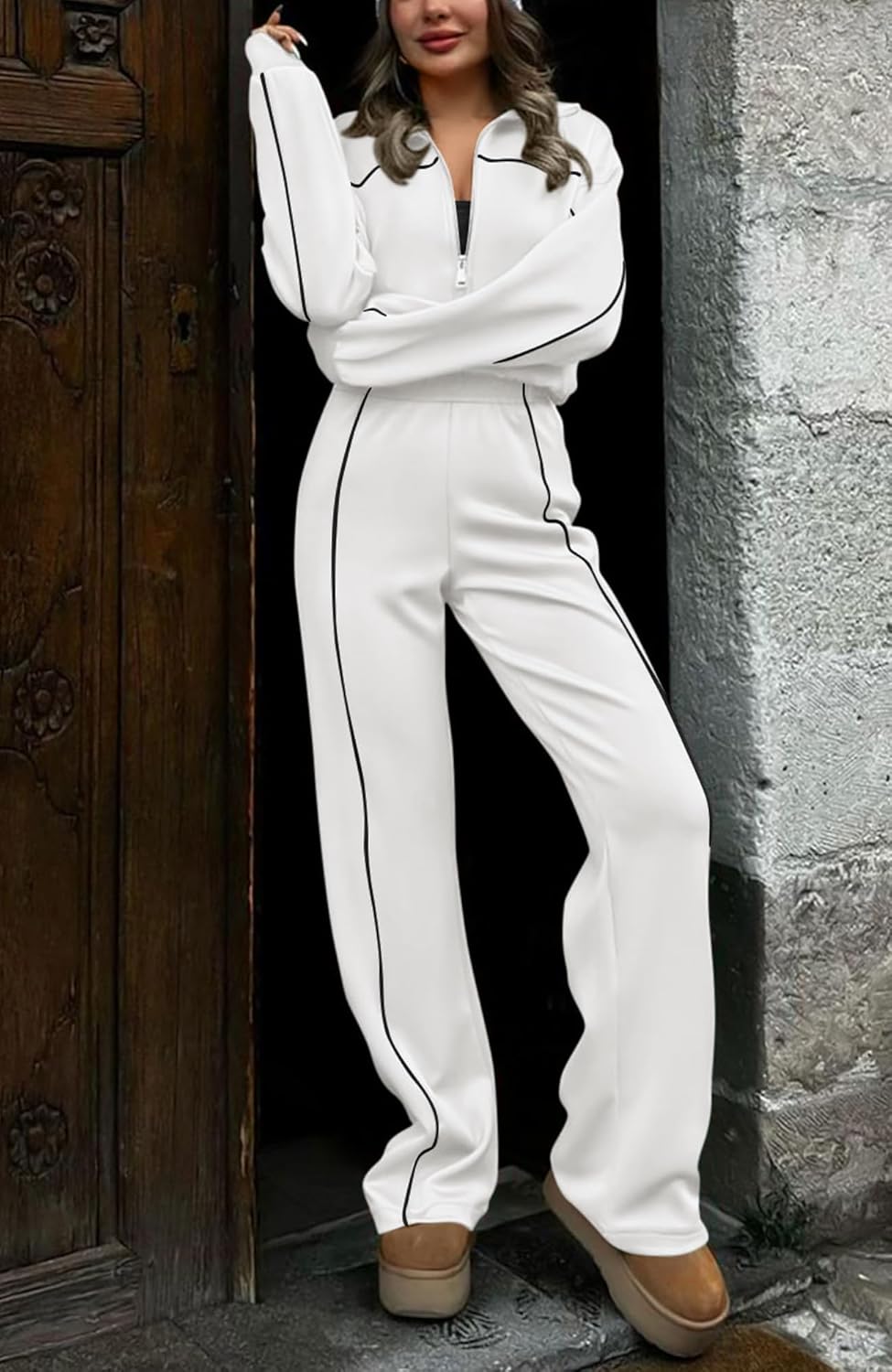 Thumbnail 2 de BTFBM Women’s Two-Piece Tracksuit Set (Zip-Up Sweatshirt & Wide-Leg Jogger Pants) — Lounge to Gym