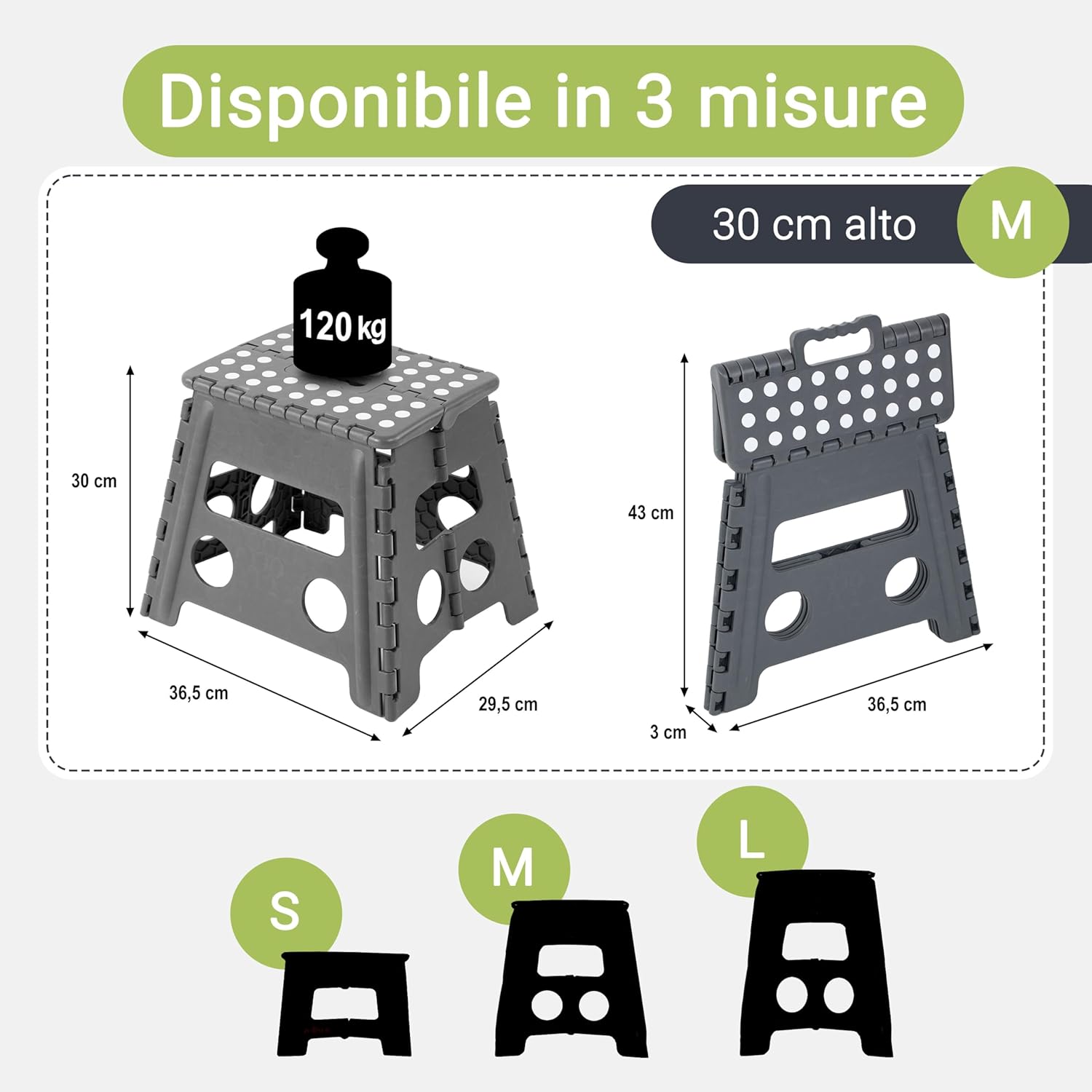 Thumbnail 1 de ZOLLNER sgabello pieghevole alto 30 cm (grigio) con scaletta antiscivolo, per adulti e bambini