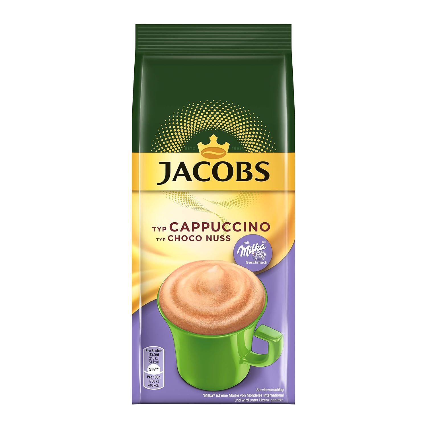 Thumbnail 6 de Jacobs Typ Cappuccino Choco Nuss Milka – Getränkepulver mit löslichem Bohnenkaffee, 25 Getränke pro Packung (400 g, Packung mit 5)