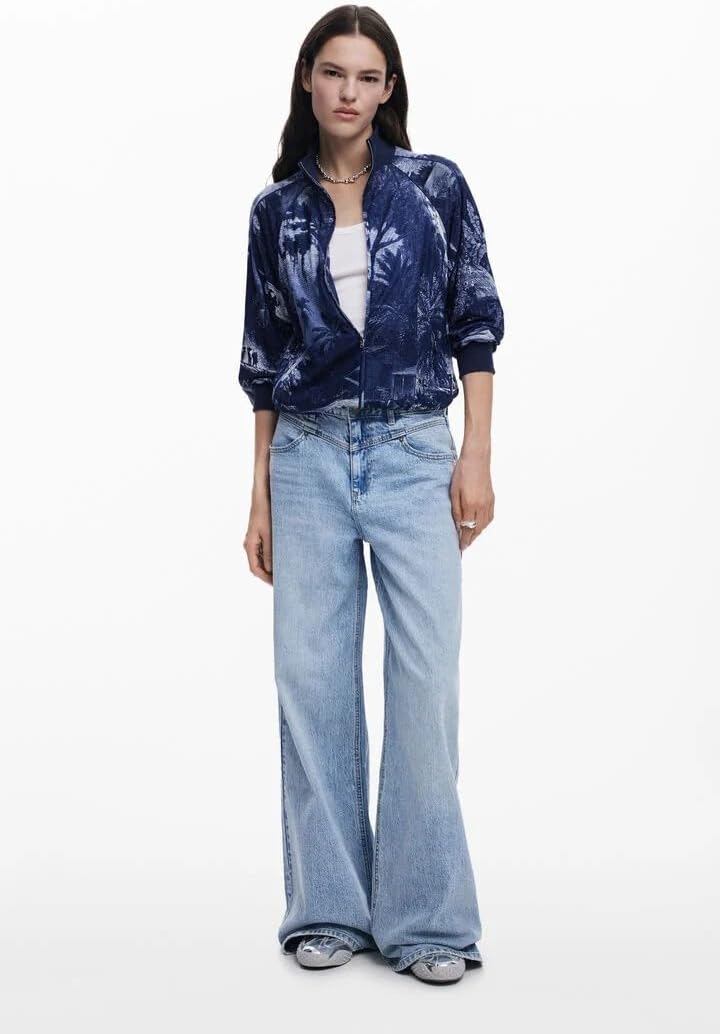 Detalle de Desigual 25swsk42 Sweatshirt Femme — Col roulé, multicolore, fermeture éclair, coupe Regular