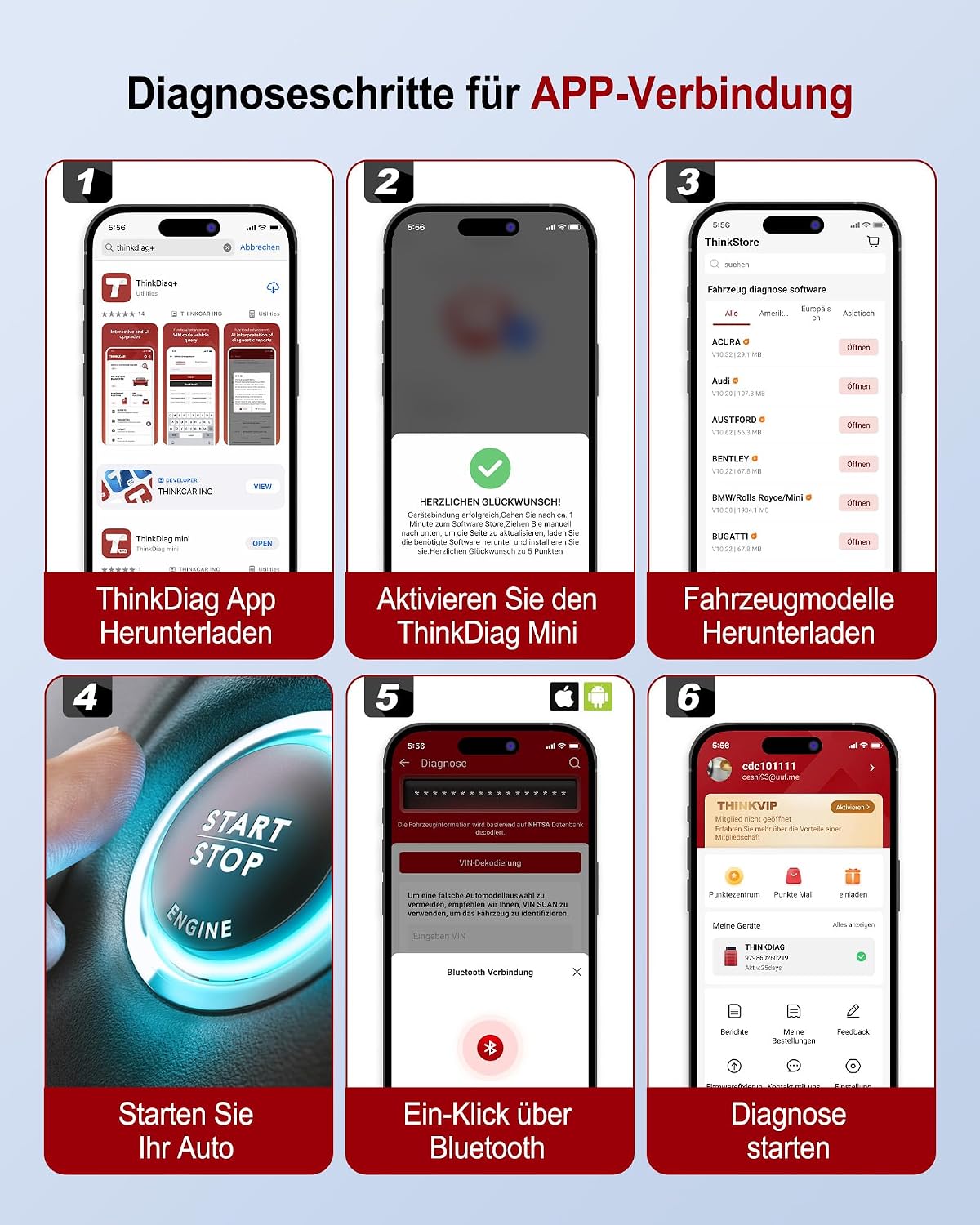 Detalle de thinkcar ThinkDiag Mini OBD2 Bluetooth Adapter für iOS & Android – Systemdiagnosen, Fehler auslesen & löschen