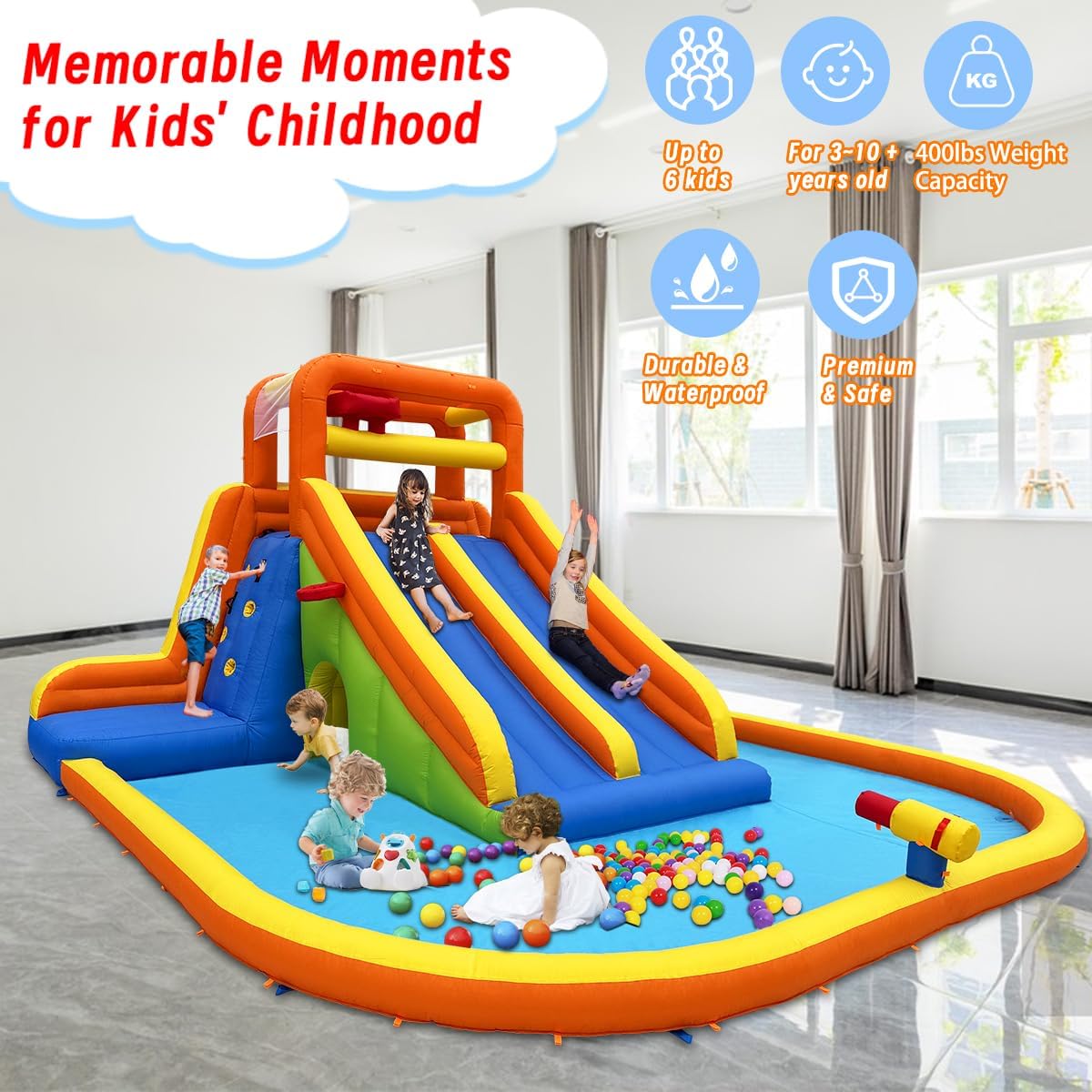 Detalle de HuaKastro 15.6x15FT Giant Inflatable Water Slide Park (Ages 5–12)