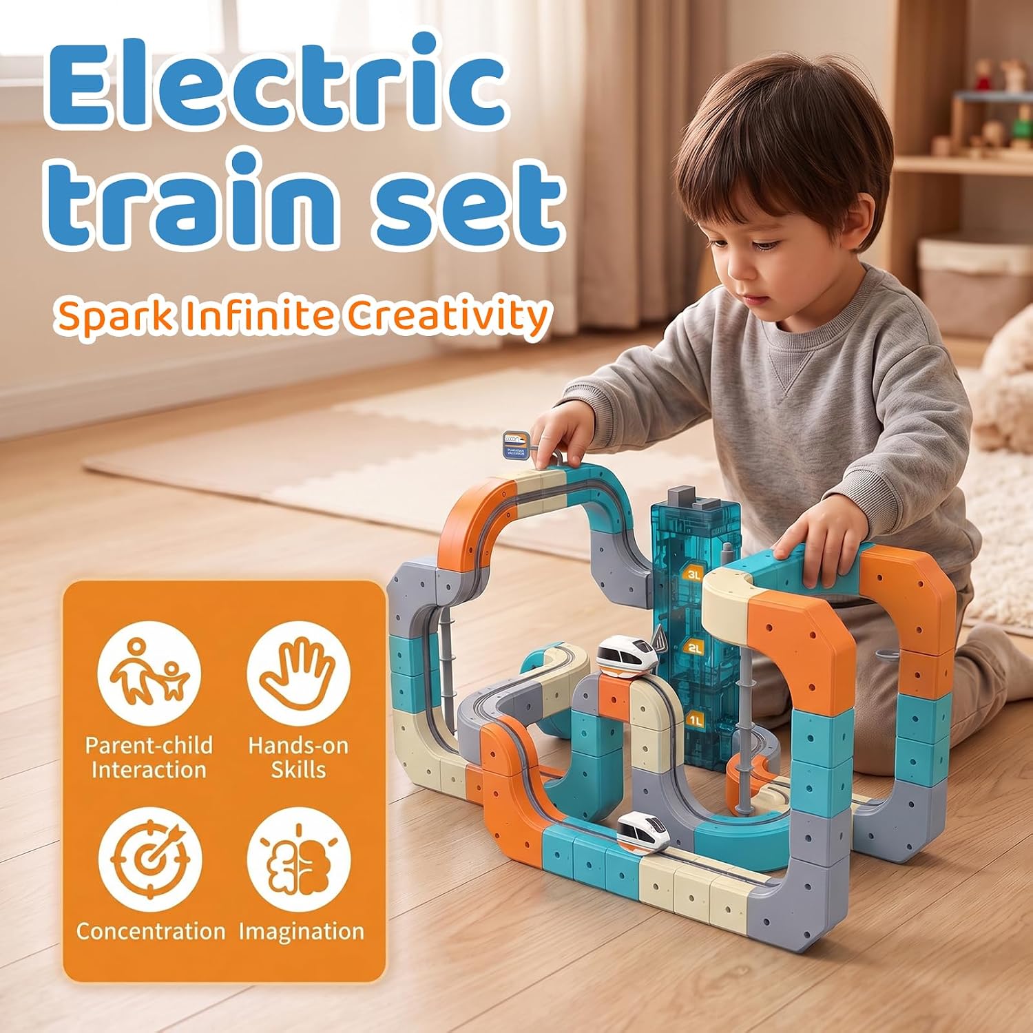 Detalle de Modular Cube Train Track Set, ABS