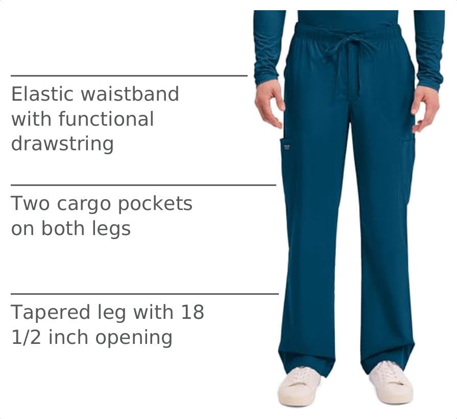 Detalle 2 de Cherokee WW190 Men's Tapered Leg Cargo Scrub Pants, 2-Way Stretch