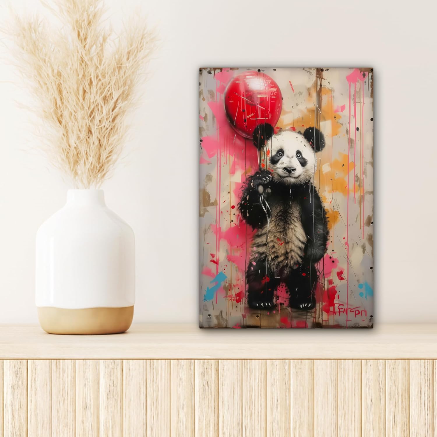 Thumbnail 2 de MuchoWow© Impressions sur toile 20x30 cm déco murale — Panda, ballon, street art