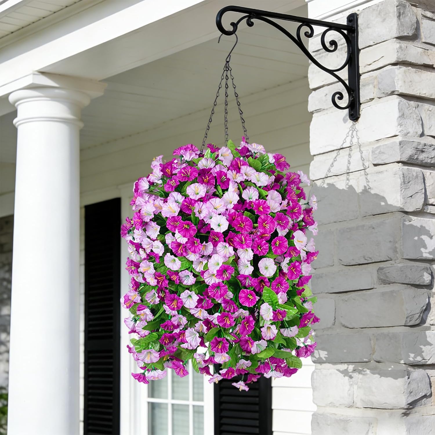 Thumbnail 3 de INXUGAO Artificial Morning Glory Vines in Hanging Basket (4pcs, Dark Orchid) – Outdoor Faux Plant for Year‑Round Garden Decor