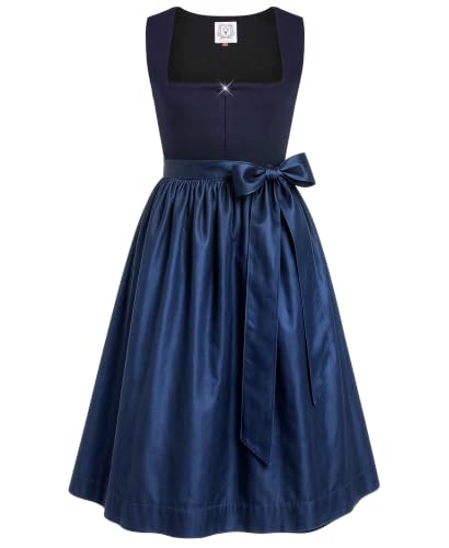 Detalle de DIRNDLSTERN Damen-Dirndl München Nachtblau – Midi, ohne Schnürung, Rock 60 cm, Gr. 42