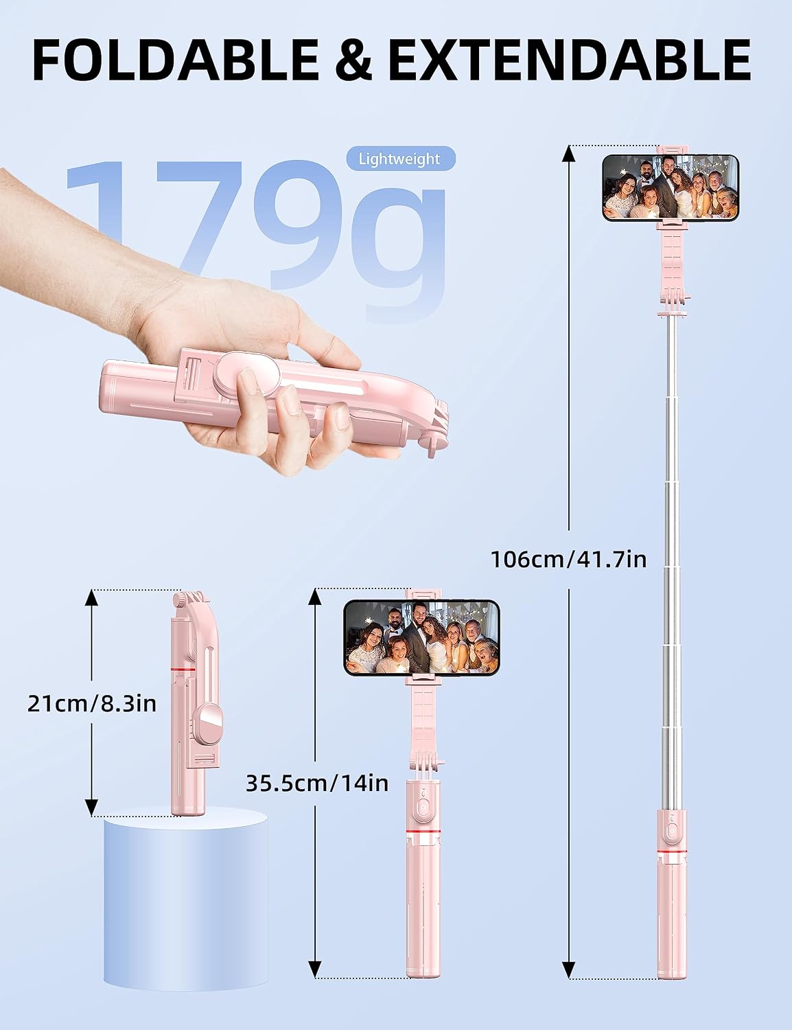 Thumbnail 5 de SelfieShow 41'' Phone for Tripod selfie stick tripod stand with wireless remote (Pink)