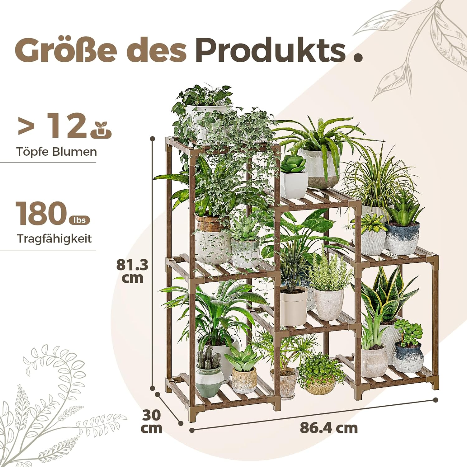 Detalle de Bamworld Pflanzenständer für 7 Etagen – Indoor & Outdoor Blumenregal mit Leiter-Design
