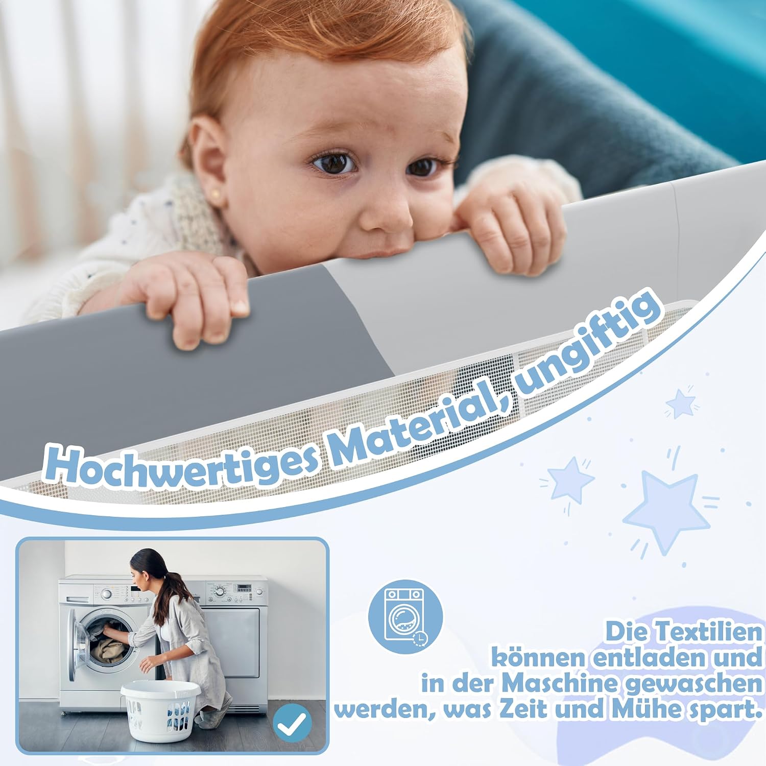 Thumbnail 2 de LZQ Zanzariera per letto per bambini, pieghevole e regolabile 72–86 cm di altezza (180 cm) - protezione anti-caduta universale