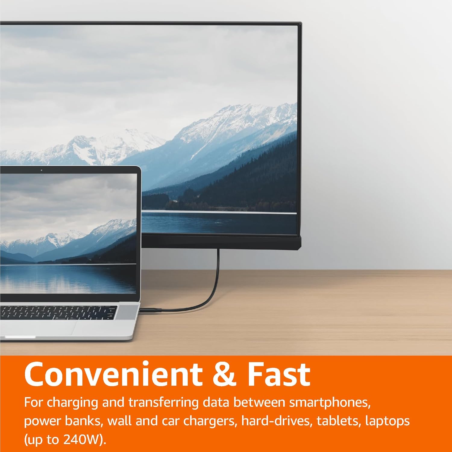 Thumbnail 5 de Amazon Basics USB-C to USB-C 4 Fast Charger Cable (1 m, 40Gbps, 240W) – USB-IF certified, Thunderbolt 4/3 compatible