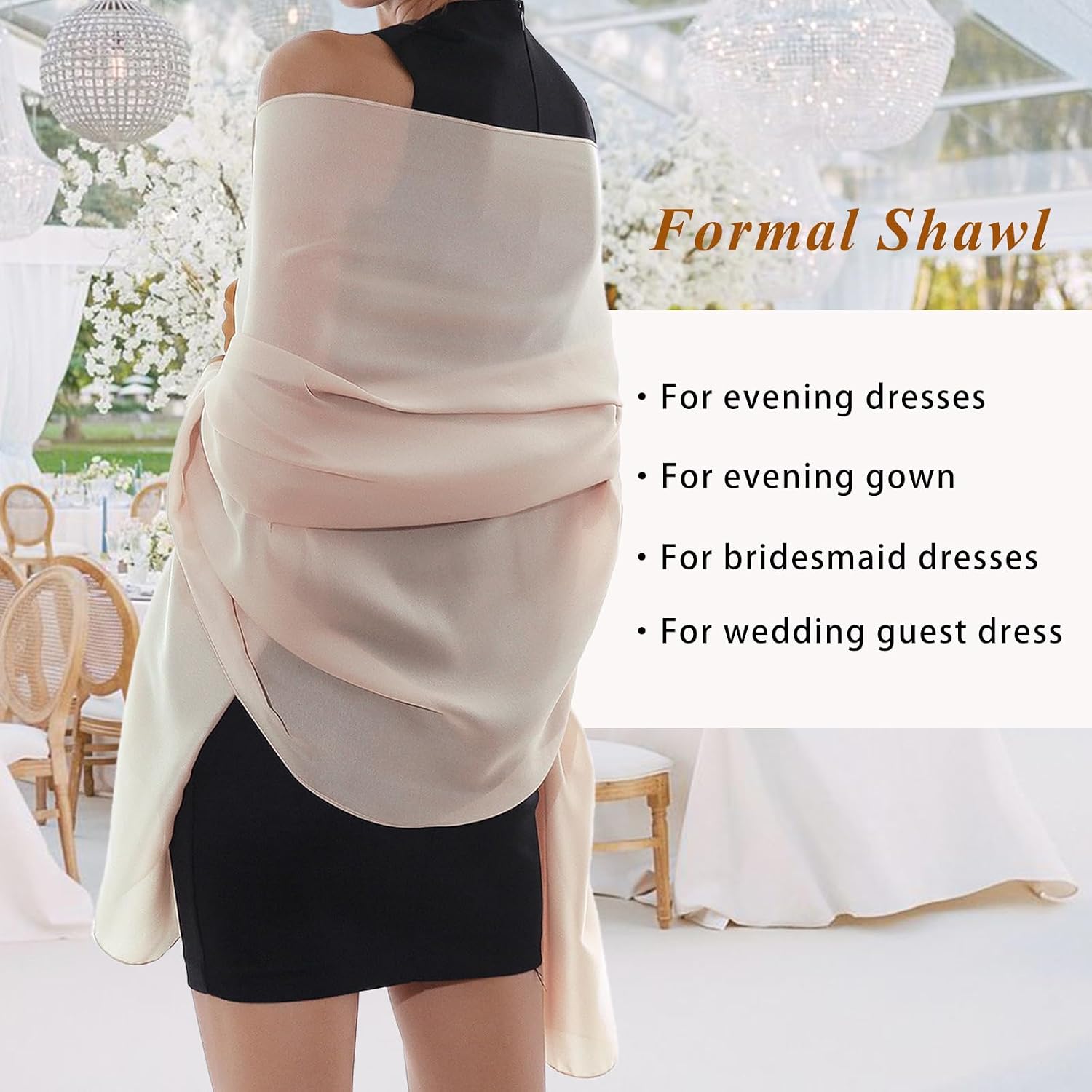 Thumbnail 1 de RIIQIICHY Foulard Sciarpa Seta Donna Beige: leggerezza elegante per cerimonie e sera
