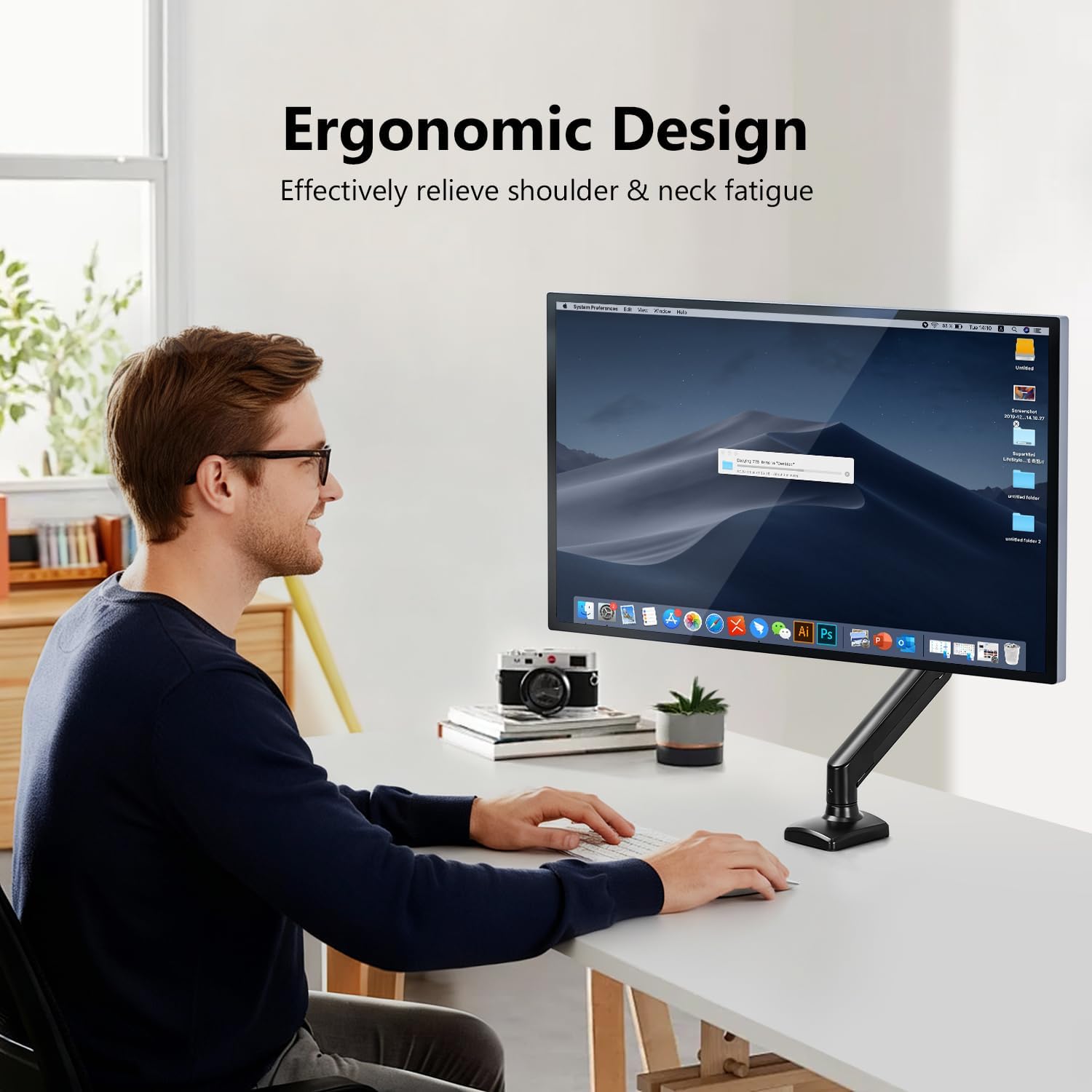 Detalle 2 de Ailuner Single Monitor Mount (Gas Spring) for 13–32" Screens, VESA 75x75 / 100x100