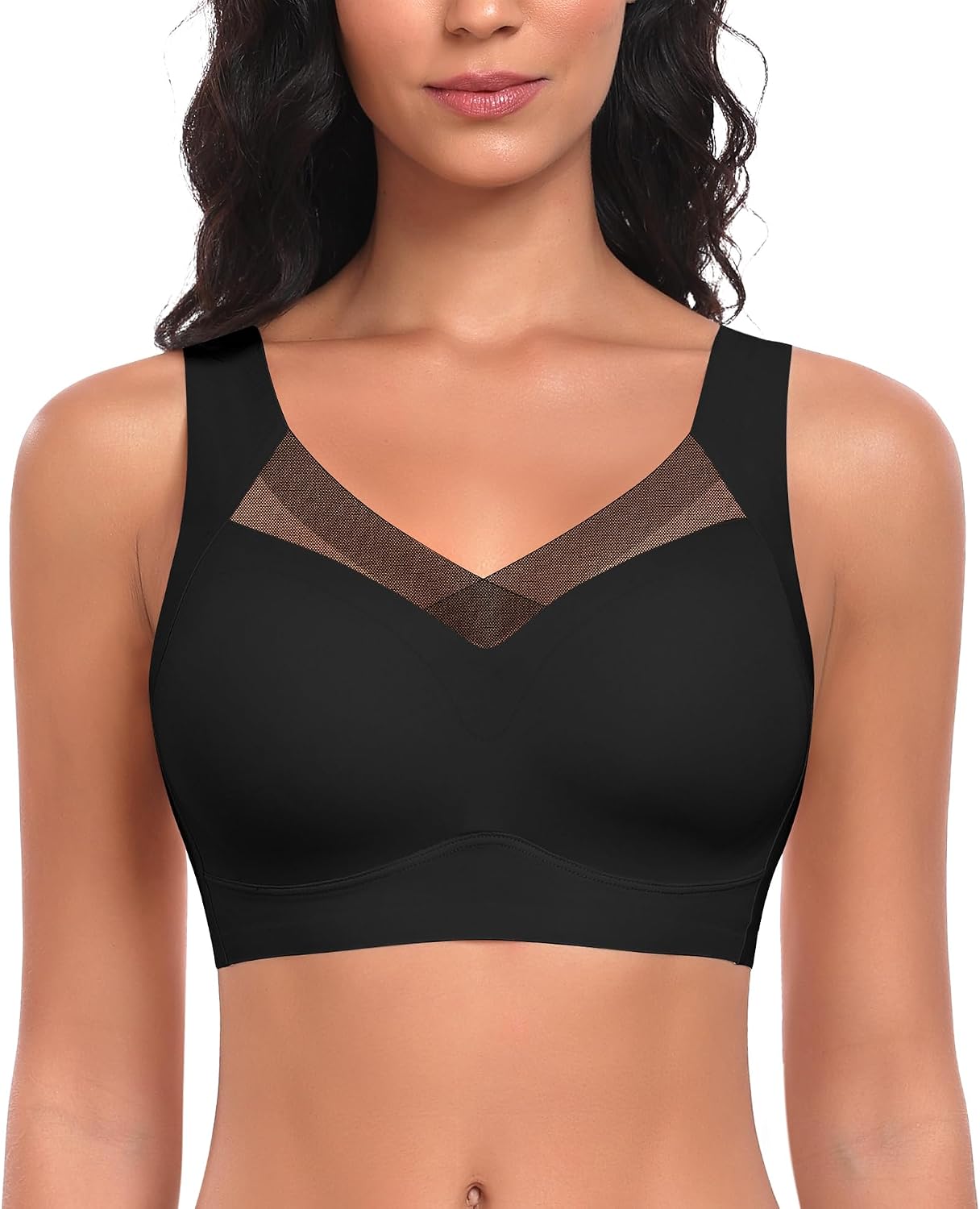 Detalle de Nahtloser Damen BH ohne Bügel (55% Nylon, 45% Spandex) – Komfort Soft Bustier & T-Shirt Bralette mit gepolsterten, abnehmbaren Cups