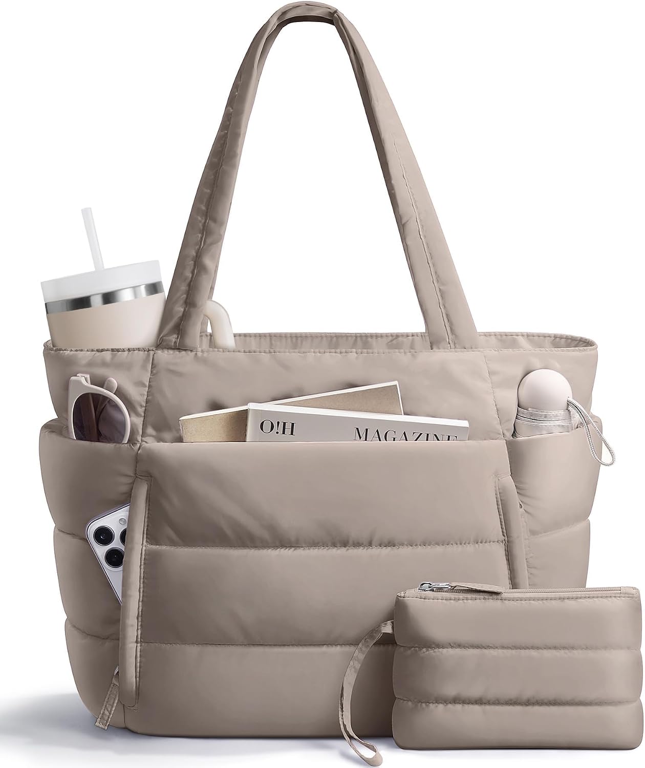 Detalle de Bagstellar Puffer Tote Bag, 20L Quilted Work Tote with 15.6-Inch Laptop Sleeve