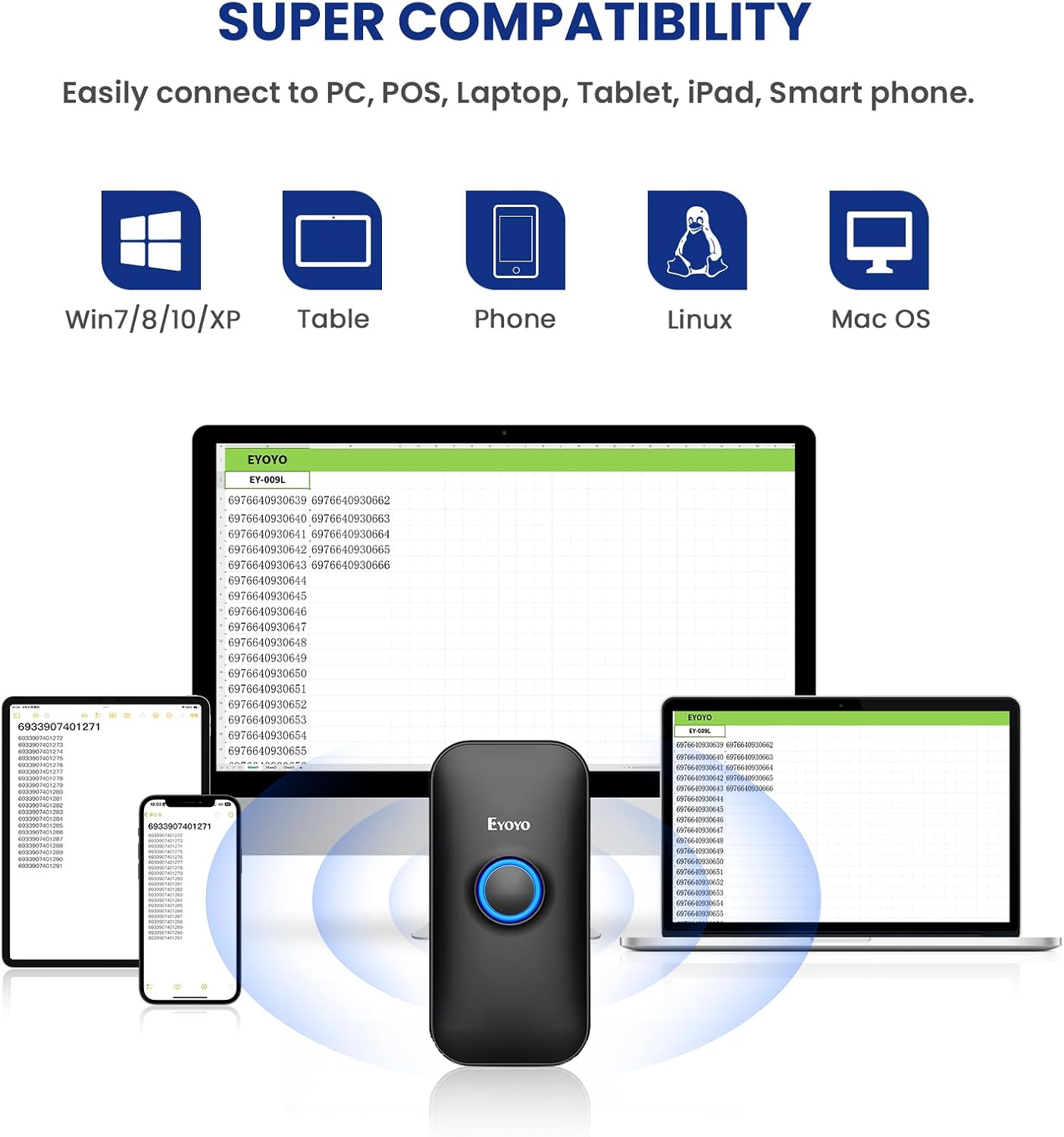 Thumbnail 5 de Eyoyo Mini 1D Bluetooth Scanner 650 mAh