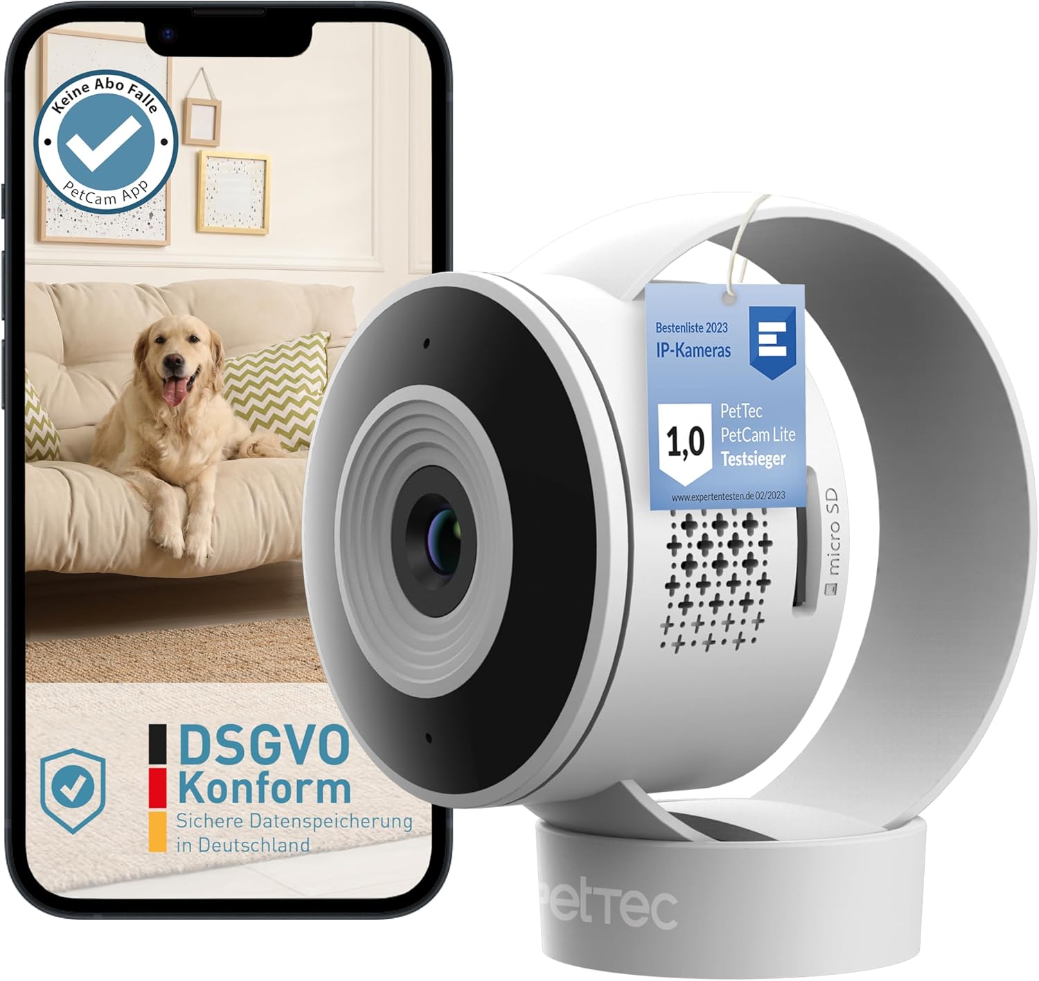 PetTec® Cam Lite (3MP) WLAN Haustierkamera für Hund & Katze mit Nachtsicht, Bewegung- und Geräuscherkennung