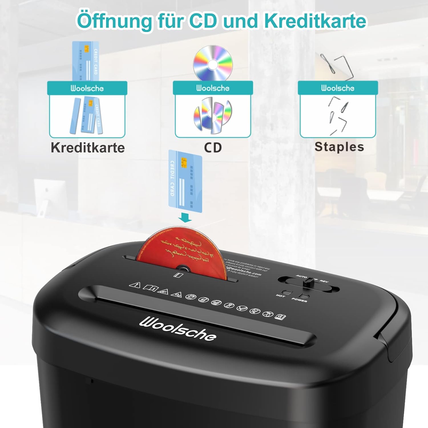 Detalle 2 de Aktenvernichter mit 12-Blatt Kapazität und 25-Liter Behälter – Kreuzschnitt, ideal fürs Home Office