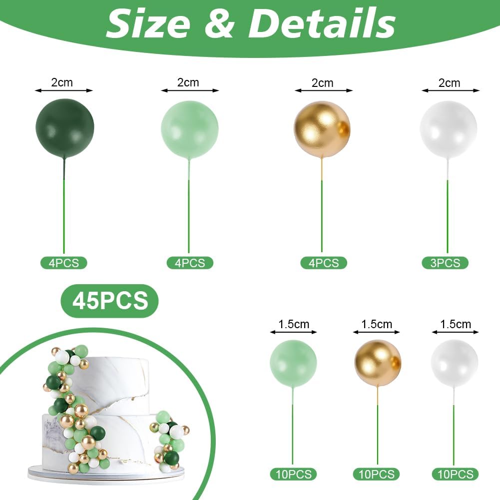 Detalle 2 de URAQT 45Pcs Green Pearl Ball Cake Topper Decorations