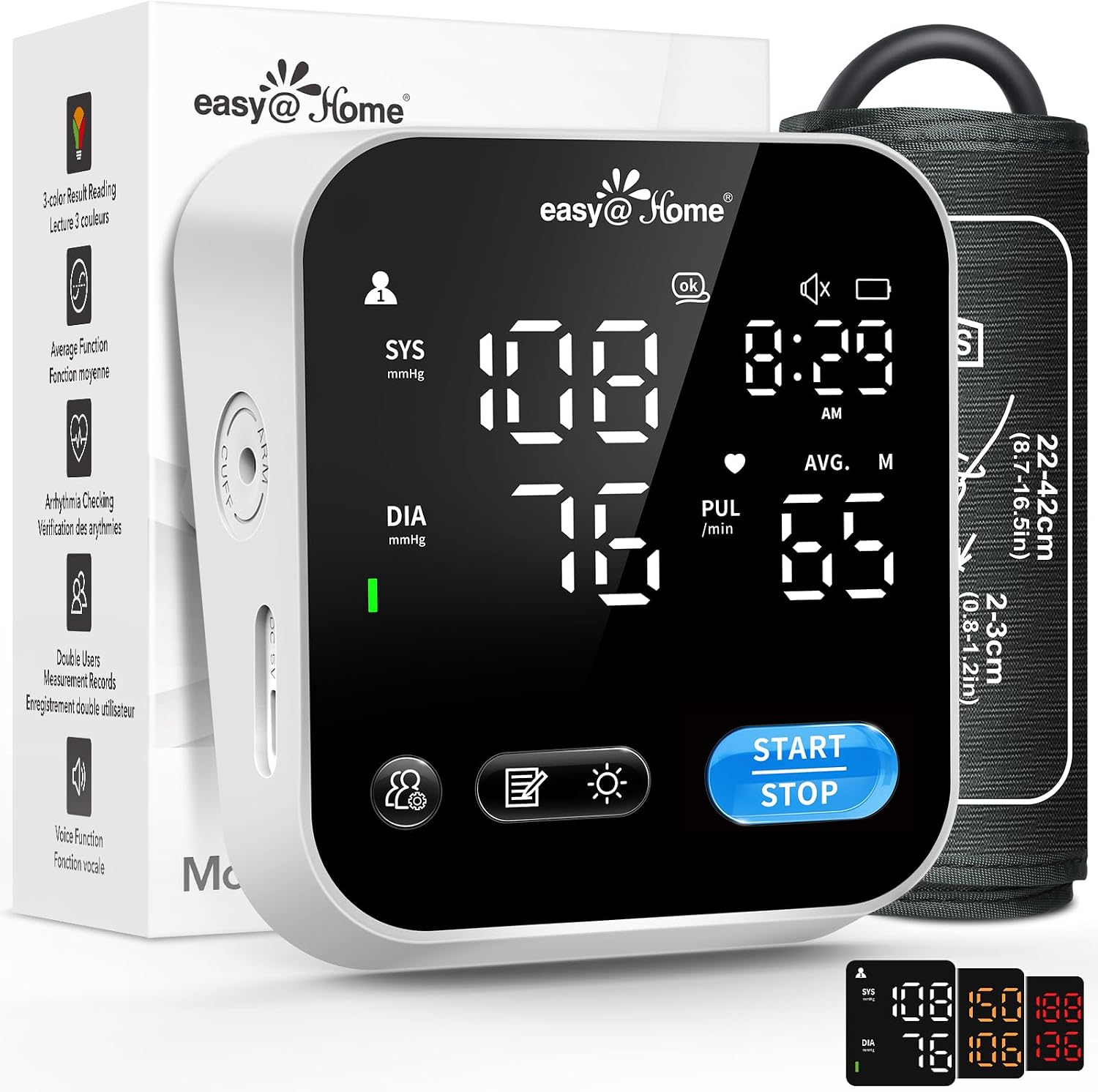 Detalle de Easy@Home EBP-703 Blood Pressure Monitor with Colour-Coded Results and Voice
