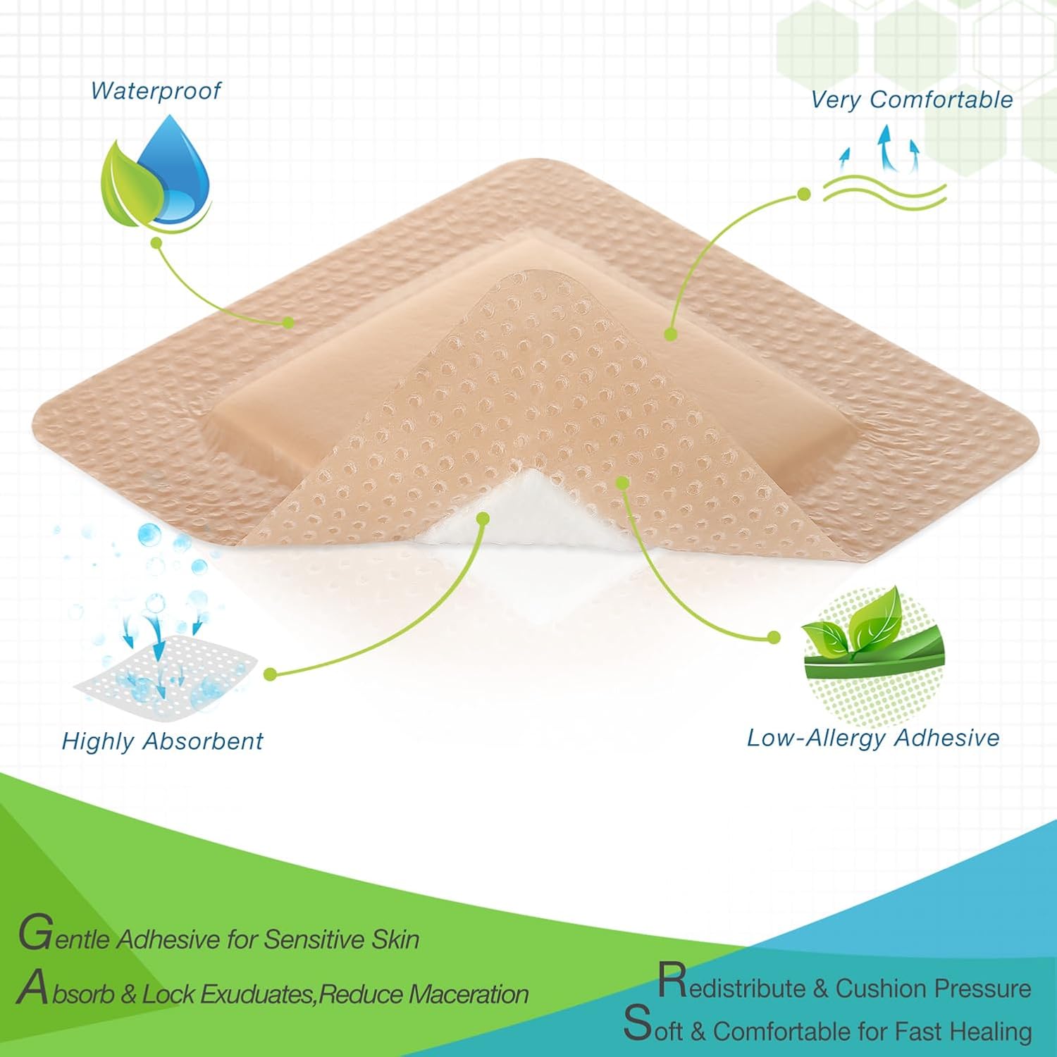 Detalle 1 de NeuHeils 5x5 Inch Silicone Foam Dressing with Border, 10-Pack