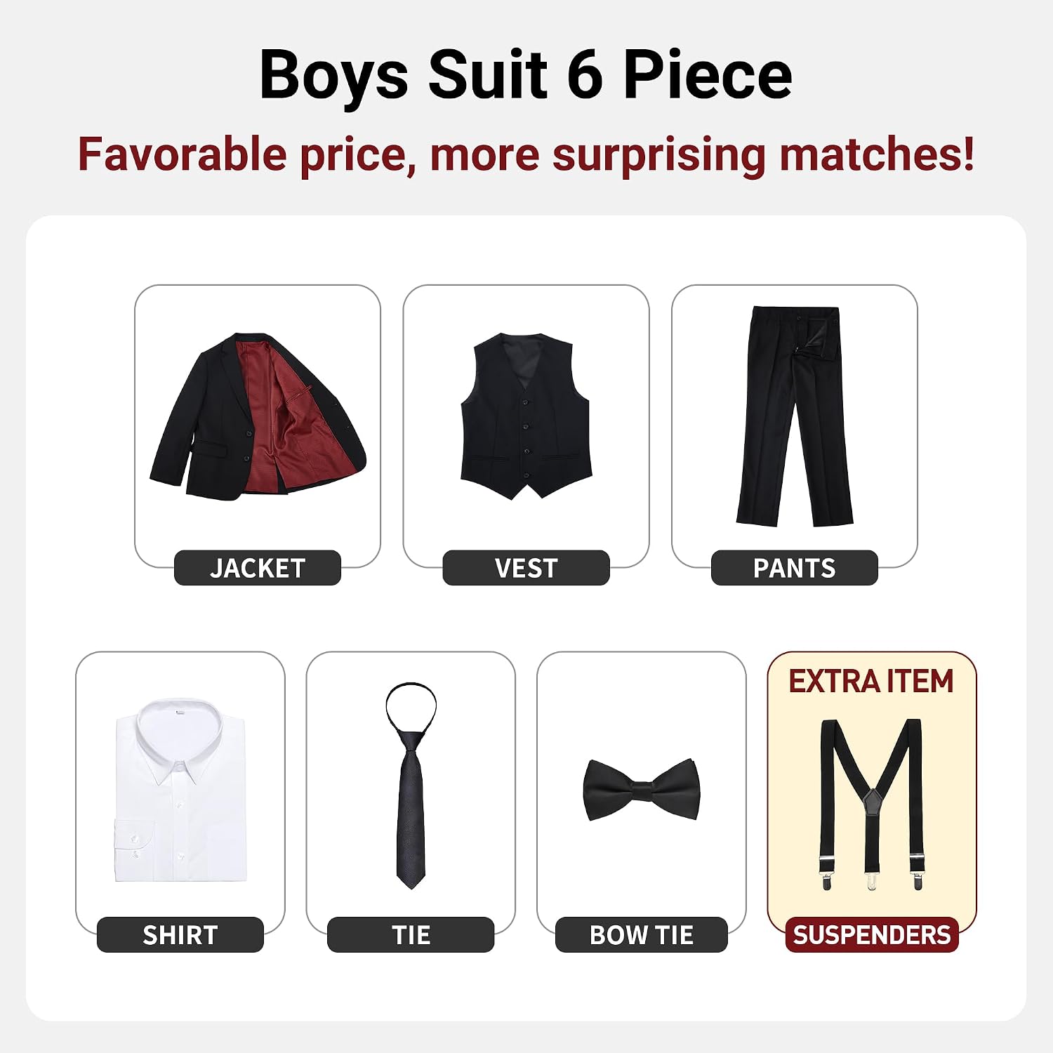 Detalle de BOLADA Boys' Formal Suit Set with Suspenders