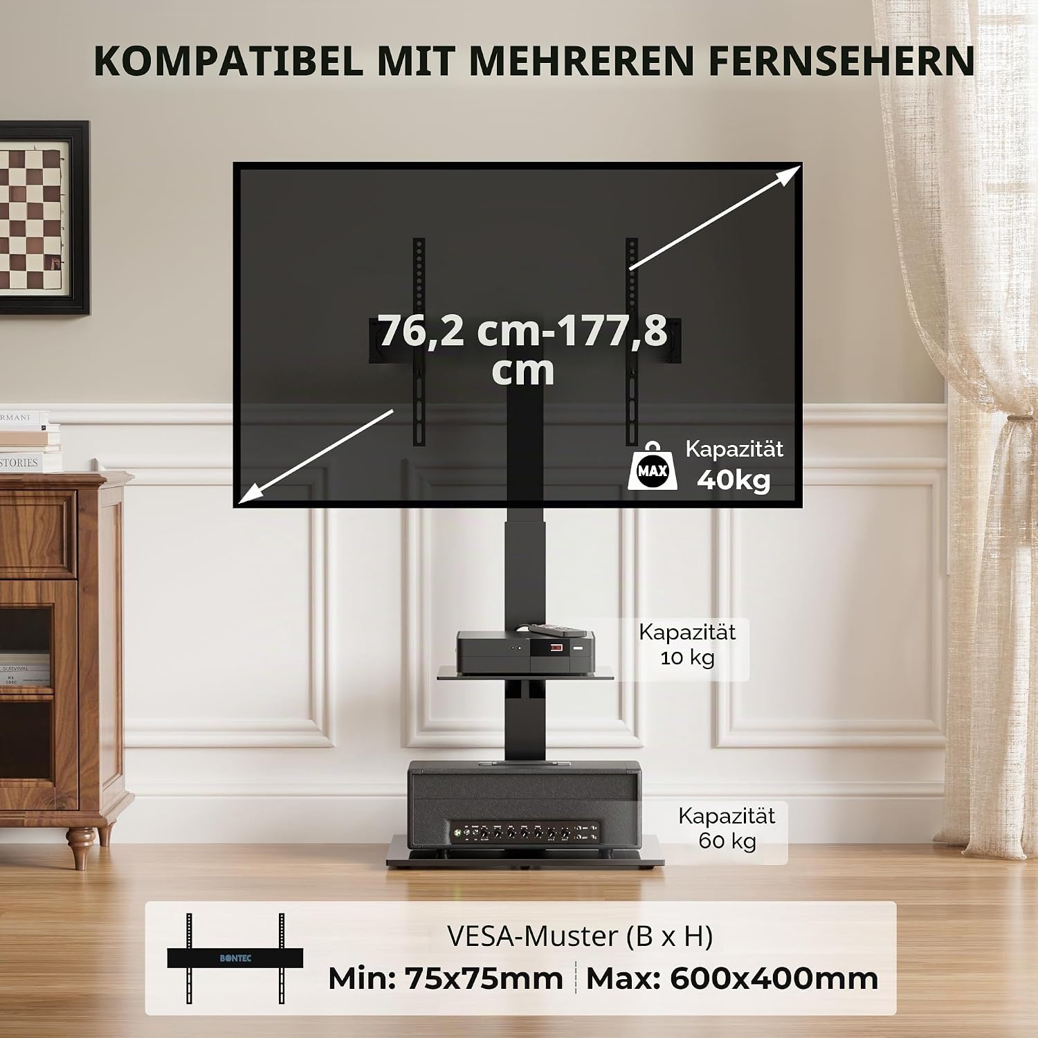 Detalle 2 de Bontec TV Ständer Höhenverstellbar 30–70 Zoll