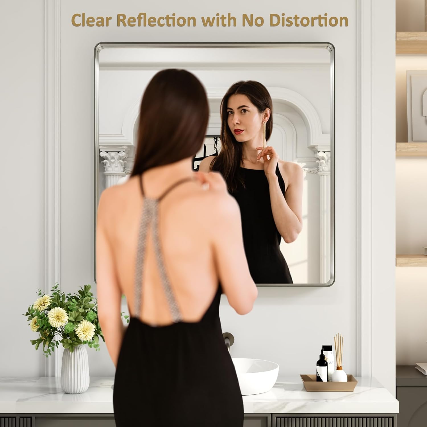 Detalle 2 de LOAAO 36x36 Brushed Nickel Bathroom Mirror