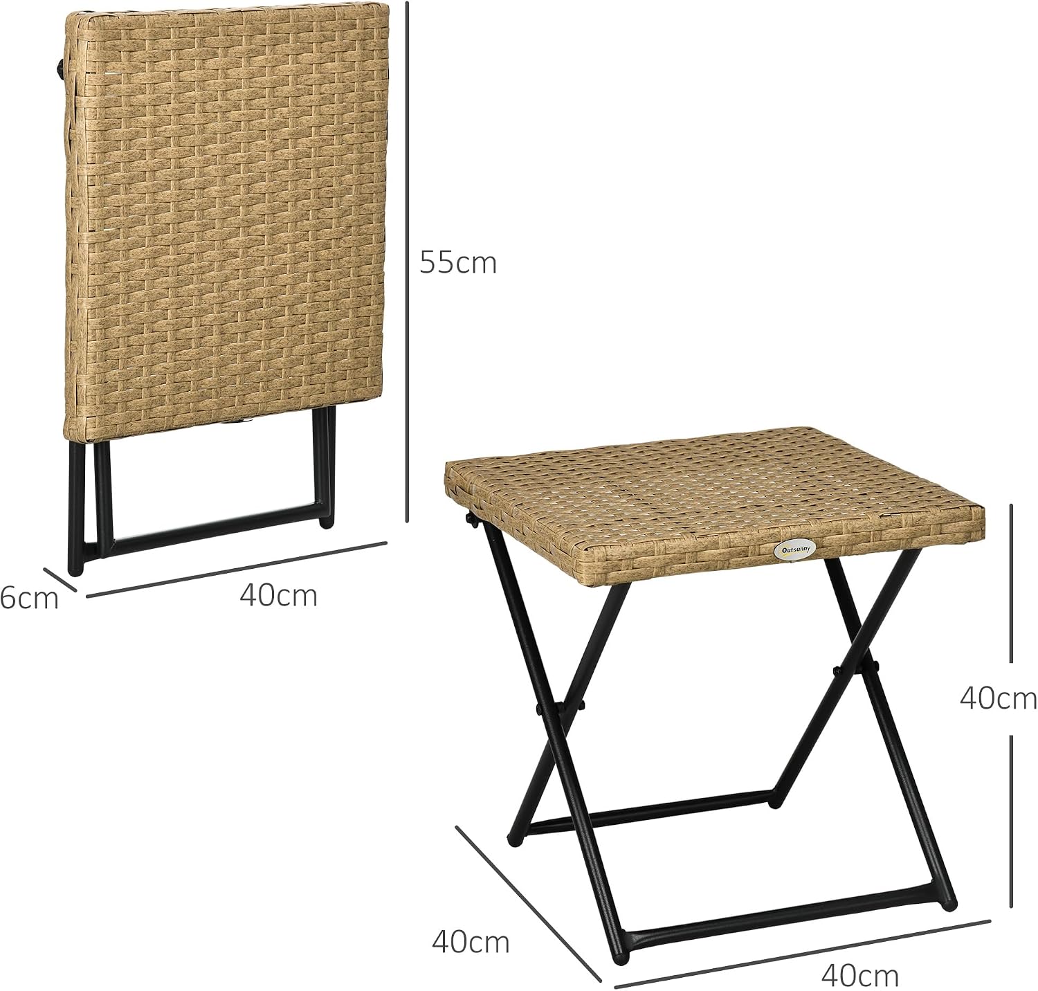 Detalle de Outsunny Table Basse Pliable 40x40 cm Rotin