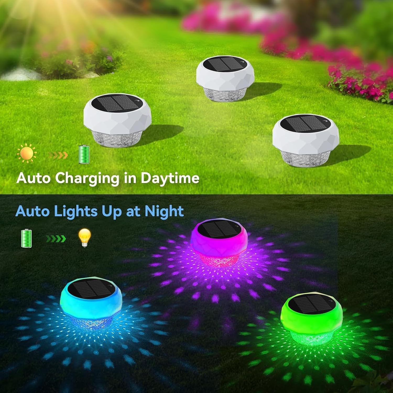 Thumbnail 3 de yowin Poolbeleuchtung Solar schwimmend mit Fernbedienung, dimmbar (IP68, 7 Farben, 3 Modi)