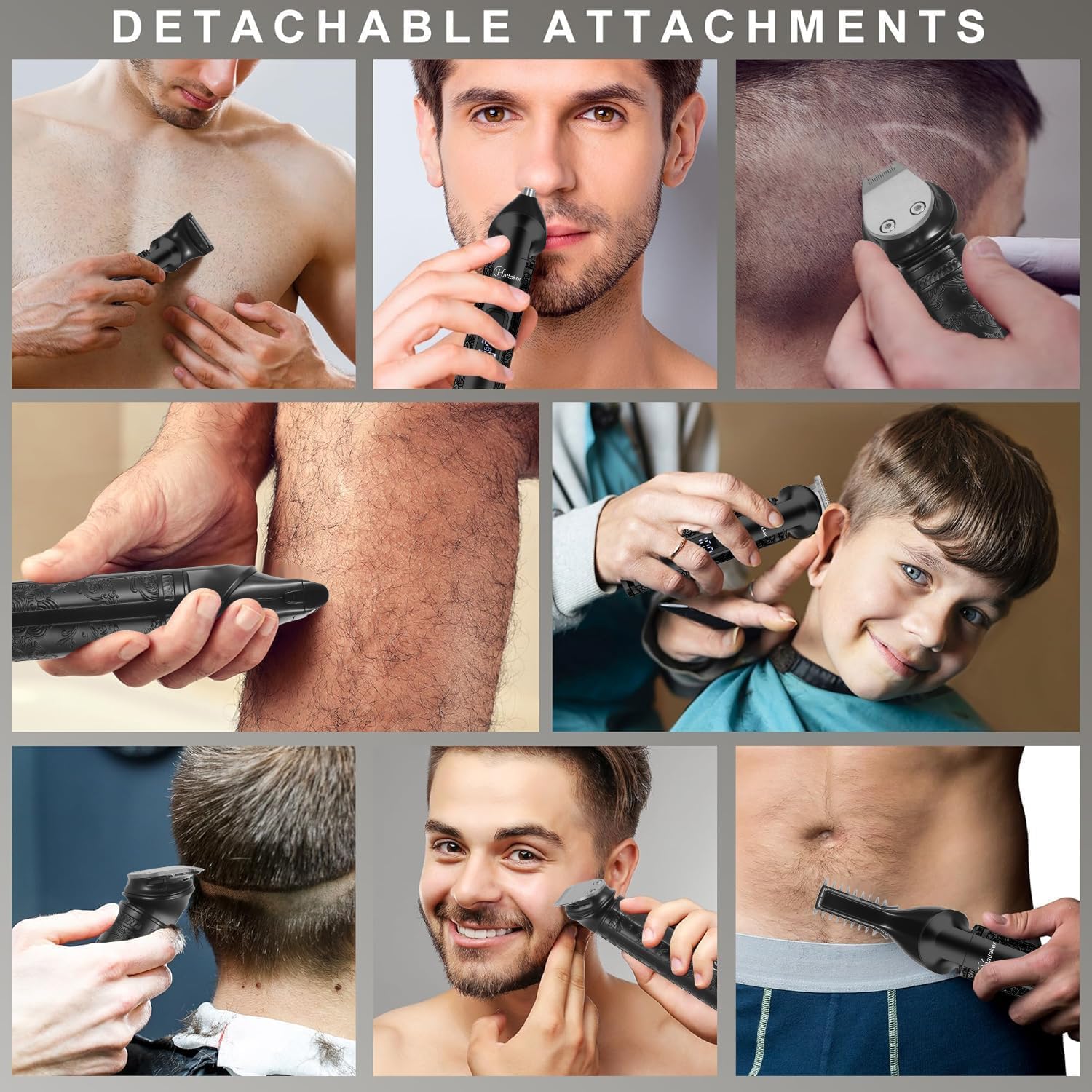 Thumbnail 6 de Hatteker 8-in-1 Professional Men’s Grooming Kit (cordless zero-gapped T-blade trimmer + clipper + body, nose & ear trimmers), IPX7