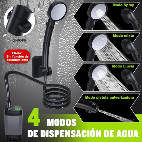 Detalle de Ducha Portátil Spopal Camping con Pantalla de Energía y 6000 mAh: agua limpia, flujo regulable y batería para baños al aire libre