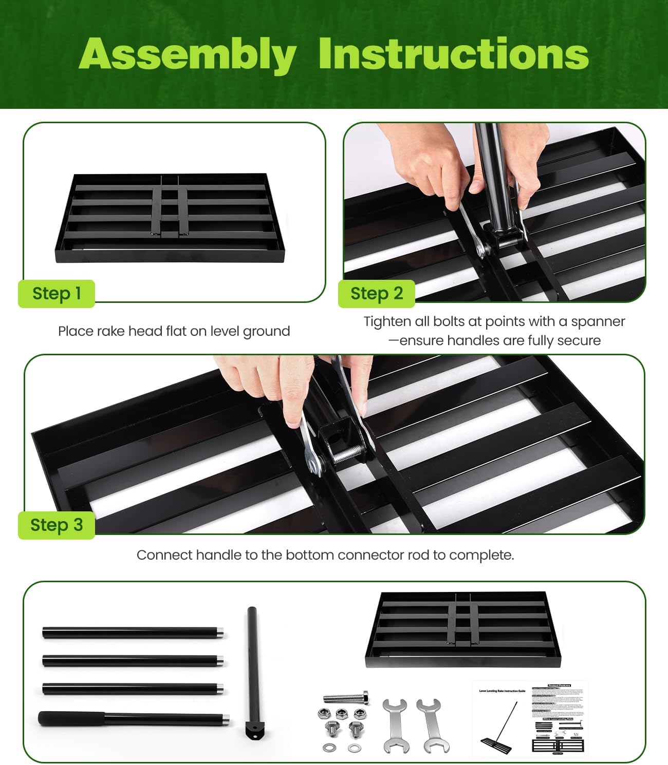 Detalle de DoXtreme Leveling Rake Rastrello Livellatore 2 in 1 per prato 210 x 43 x 30 cm