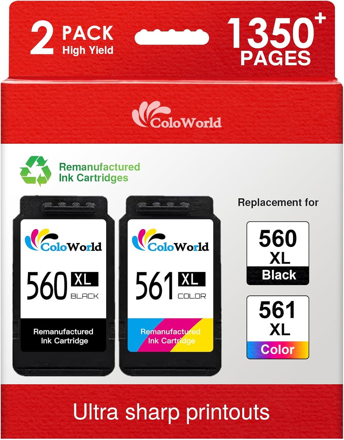 Detalle de ColoWorld 560/561 XL Multipack – Kompatibel mit Canon Pixma TS5350/TS7450, 2er-Multipack mit 560XL/561XL