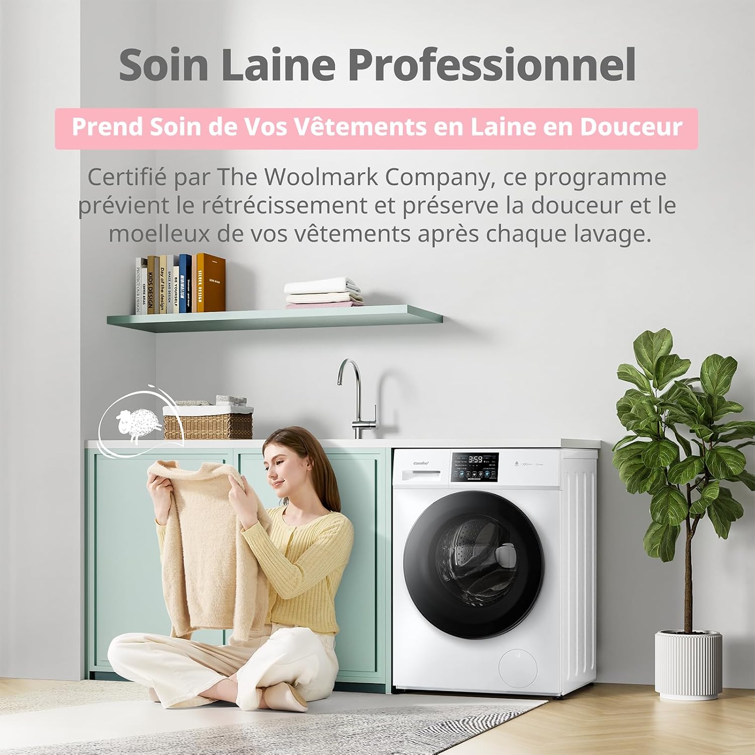 Detalle 2 de COMFEE Lave-Linge 10 kg CFE12EW100/W-FR — lavage puissant, programmes laine et vapeur