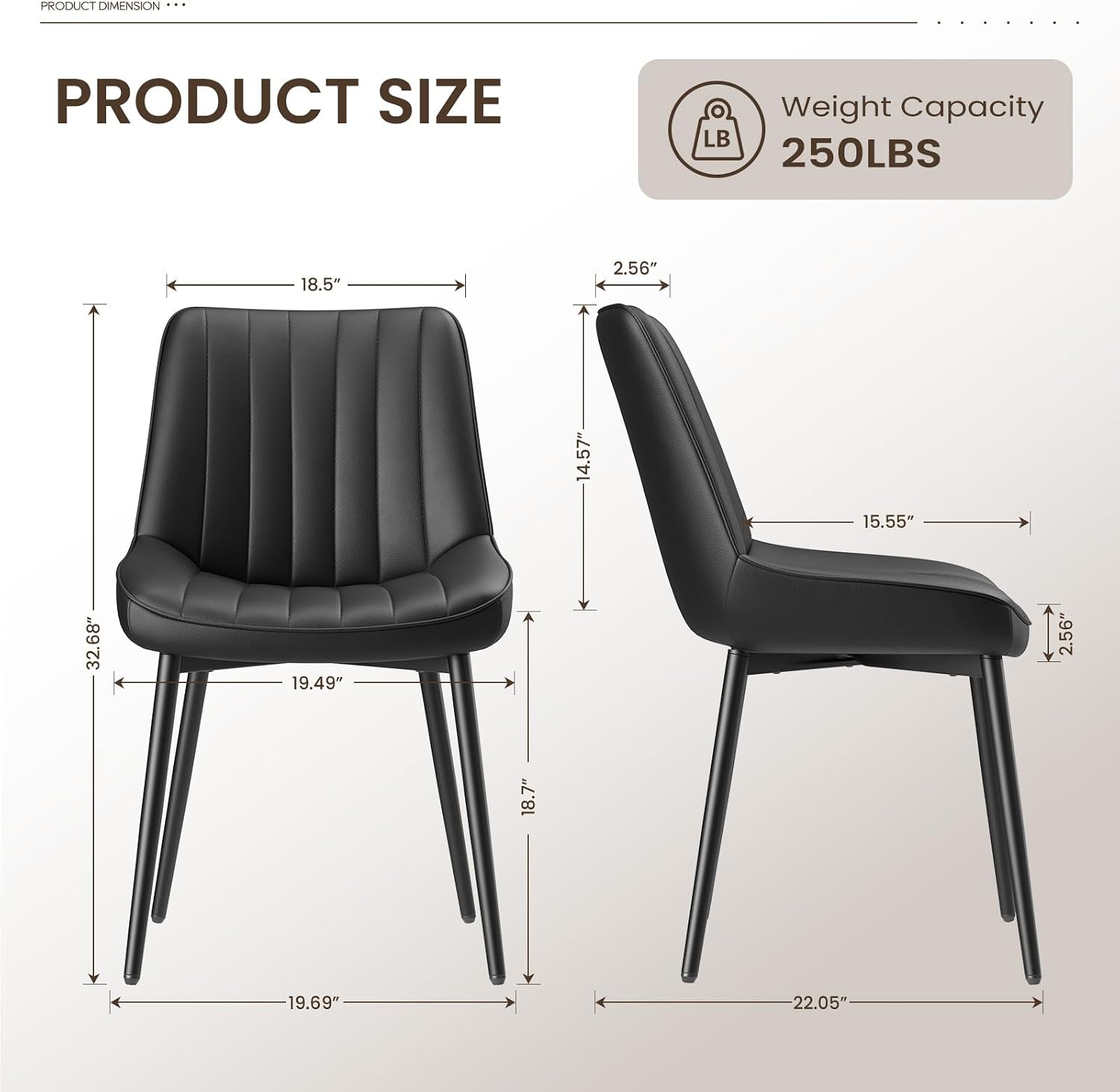 Detalle 2 de COLAMY DCM18 Dining Chairs, Set of 2, Black Tech Fabric, Curved Backrest