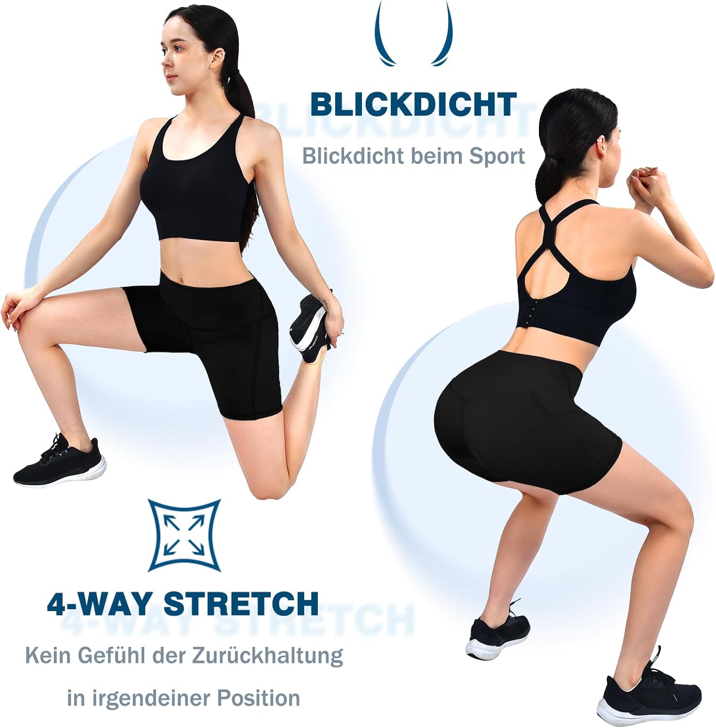 Detalle de Sanpetix Radlerhose Damen mit Taschen – High Waist Short für das Gym
