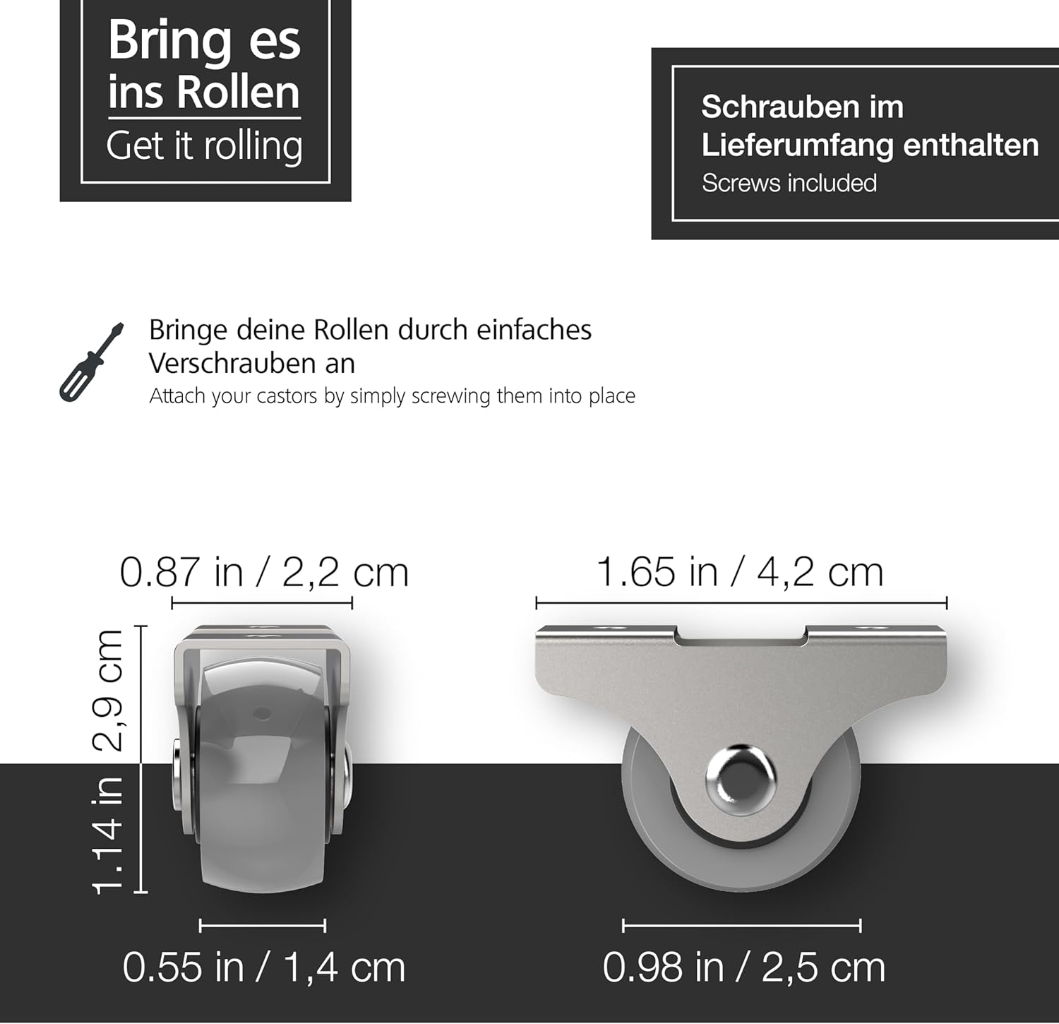 Detalle 2 de RAVN HAMAN Jeu de 8 mini roulettes pour meubles (25 mm), jusqu’à 10 kg par roue