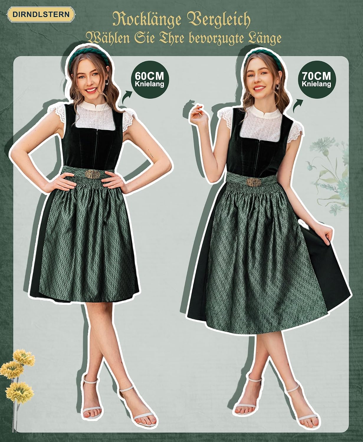 Thumbnail 2 de DIRNDLSTERN Damen Trachtenkleid Grün – Midi-Samt-Dirndl mit Schürze, perfektes Oktoberfest-Outfit